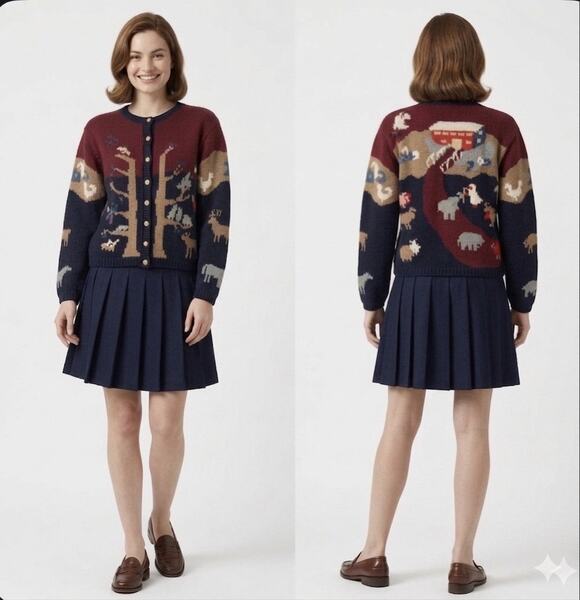 Vintage Sweaters - Vintage 80s Cardigan Sweater 100% Shetland Wool Animal Motif Women's Small